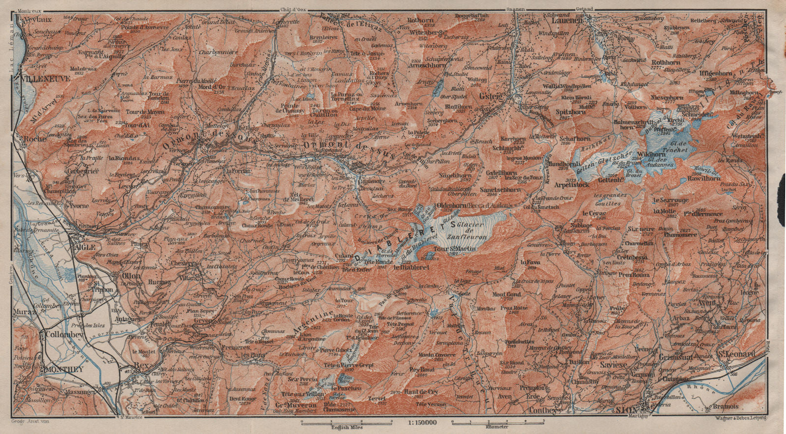 AIGLE DISTRICT.Les Diablerets Villars Gryon Leysin Les Mosses Ormont 1911 map